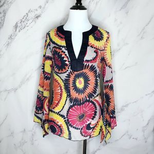 Trina Turk Silk Orange Multi Color Tunic Top